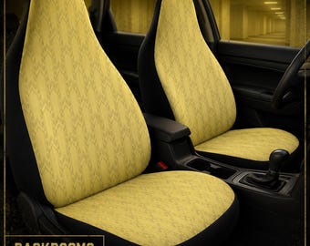 Backrooms Car Seat Covers,  Set of 2 Liminal Space Auto Seat Covers, Yellow Wallpaper Pattern, Creepypasta Horror Story