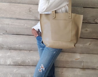 Large Leather Sand Tote Bag Handmade