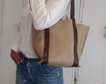Leather Tote Two Toned Handmade