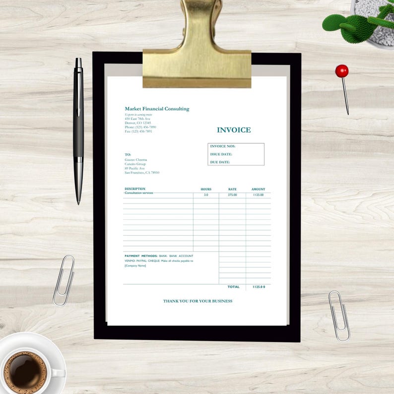 Invoice Pin Editable Invoice Template | Professional Business Billing (digital ...
