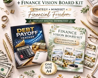 Ultimate Debt Scoring Tracker | Zestaw Bonus Finance Vision Board | Afirmacje finansowe w formacie PDF | Szablon do druku hybrydowego (kula śnieżna, lawina)