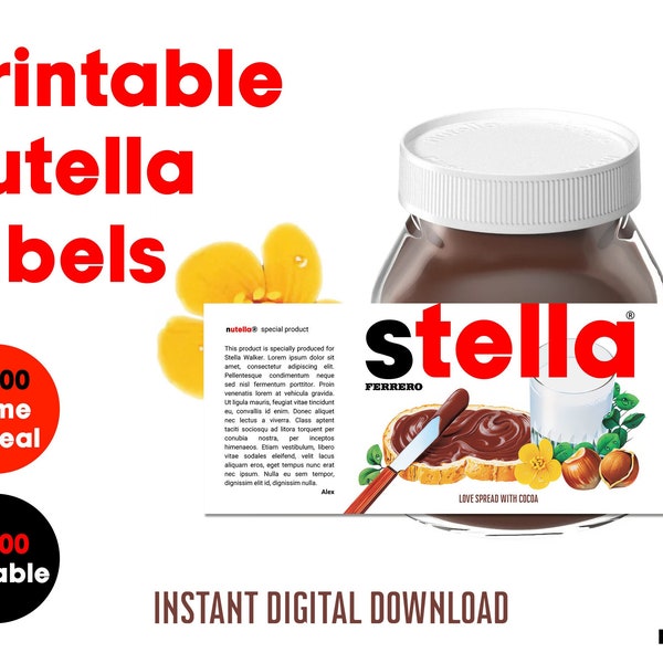 Personalisierte DRUCKBARE NUTELLA Glas Etikett Digitale Datei | Druckbare Nutella Etiketten | Haselnuss Brotaufstrich selbst gestalten | Sofort Download