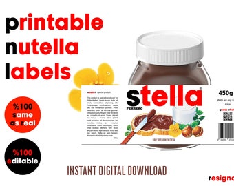 Personalized PRINTABLE NUTELLA Jar Label Digital File | Printable Nutella Labels | Customize Hazelnut Spread Label | Instant Download