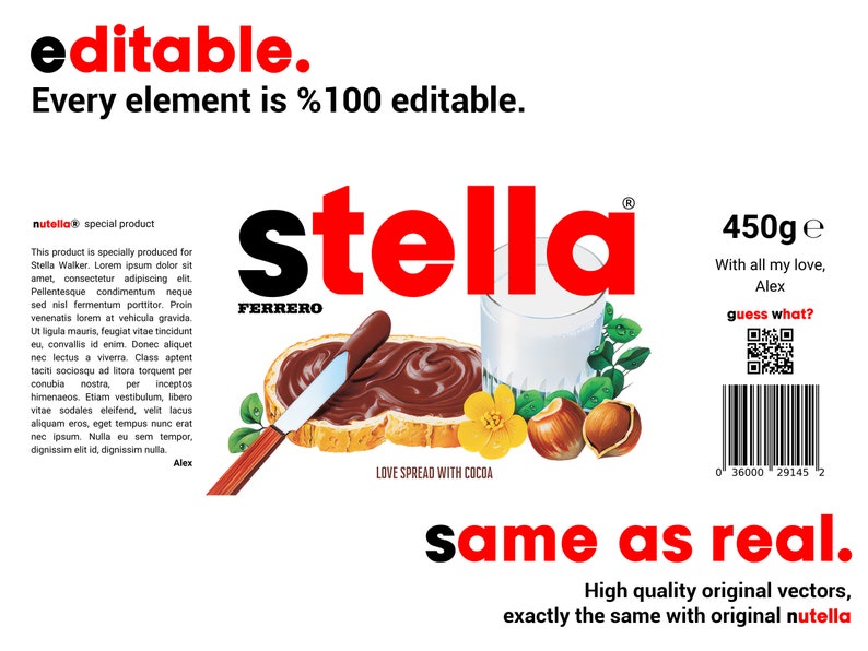Personalized PRINTABLE NUTELLA Jar Label Digital File Printable Nutella Labels Customize ...