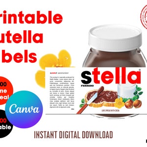 Personalized PRINTABLE NUTELLA Jar Label Digital File | Printable Nutella Labels | Customize Hazelnut Spread Label | Instant Download