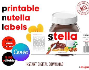 Personalized PRINTABLE NUTELLA Jar Label Digital File | Printable Nutella Labels | Customize Hazelnut Spread Label | Instant Download