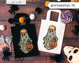 Camo Ghost Halloween Tote, Boys Trick or Treat Bag, Camo Halloween