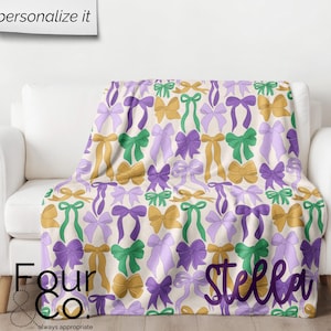 Personalized Mardi Gras Blanket, Mardi Gras Gift, Mardi Gras Coquette Blanket
