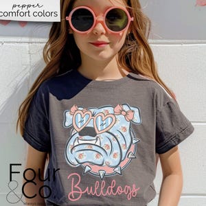 Girls Bulldogs Shirt, Kids Bulldogs Bow Shirt, Coquette Mascot Shirt