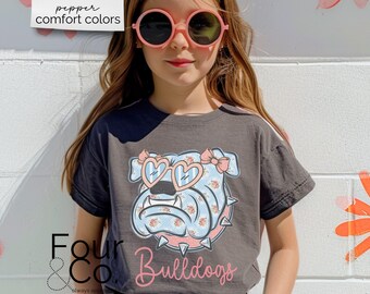 Camiseta de Bulldogs para niñas, camiseta con lazo de Bulldogs para niños, camiseta de mascota Coquette