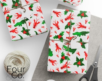 Louisiana Christmas Wrapping Paper, Crawfish Gift Wrap, Cajun Gift Wrapping Paper