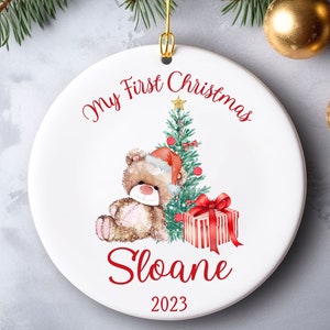 Personalized Baby&#39;s First Christmas Ornament, Keepsake Christmas Ornament, Ceramic Ornament, Baby&#39;s 1st Christmas, Bear Ornament