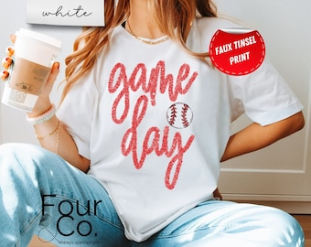 Baseball Game Day T-Shirt, Faux Tinsel Print