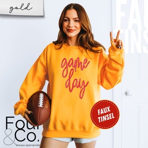 Faux Tinsel Game Day Football Sweatshirt, Football Mama, Football Tshirt, Football Jersey, Football Girlfriend, Football Sweatshirts