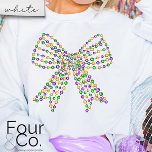 Felpa Mardi Gras, fiocco di perline Mardi Gras, felpa Coquette Mardi Gras