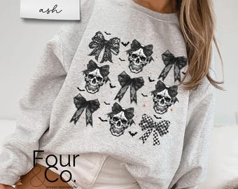 Sudadera con lazo de Halloween, sudadera con calavera coqueta