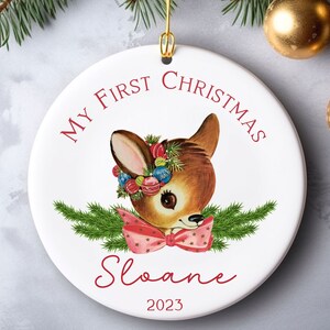 Personalized Baby&#39;s First Christmas Ornament, Keepsake Christmas Ornament, Ceramic Ornament, Baby&#39;s 1st Christmas, Bear Ornament