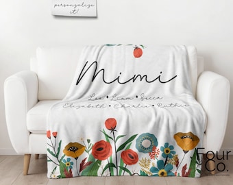 Personlig blommig filt för efternamn, personlig present till mormor
