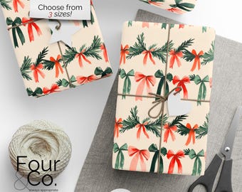 Papel navideño con lazos Coquette, papel de regalo navideño