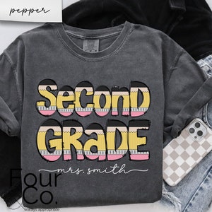 Camisa personalizada de maestro de segundo grado, camisa de maestro con letra de lápiz, camisa de maestro de segundo grado, camisa de maestro personalizada
