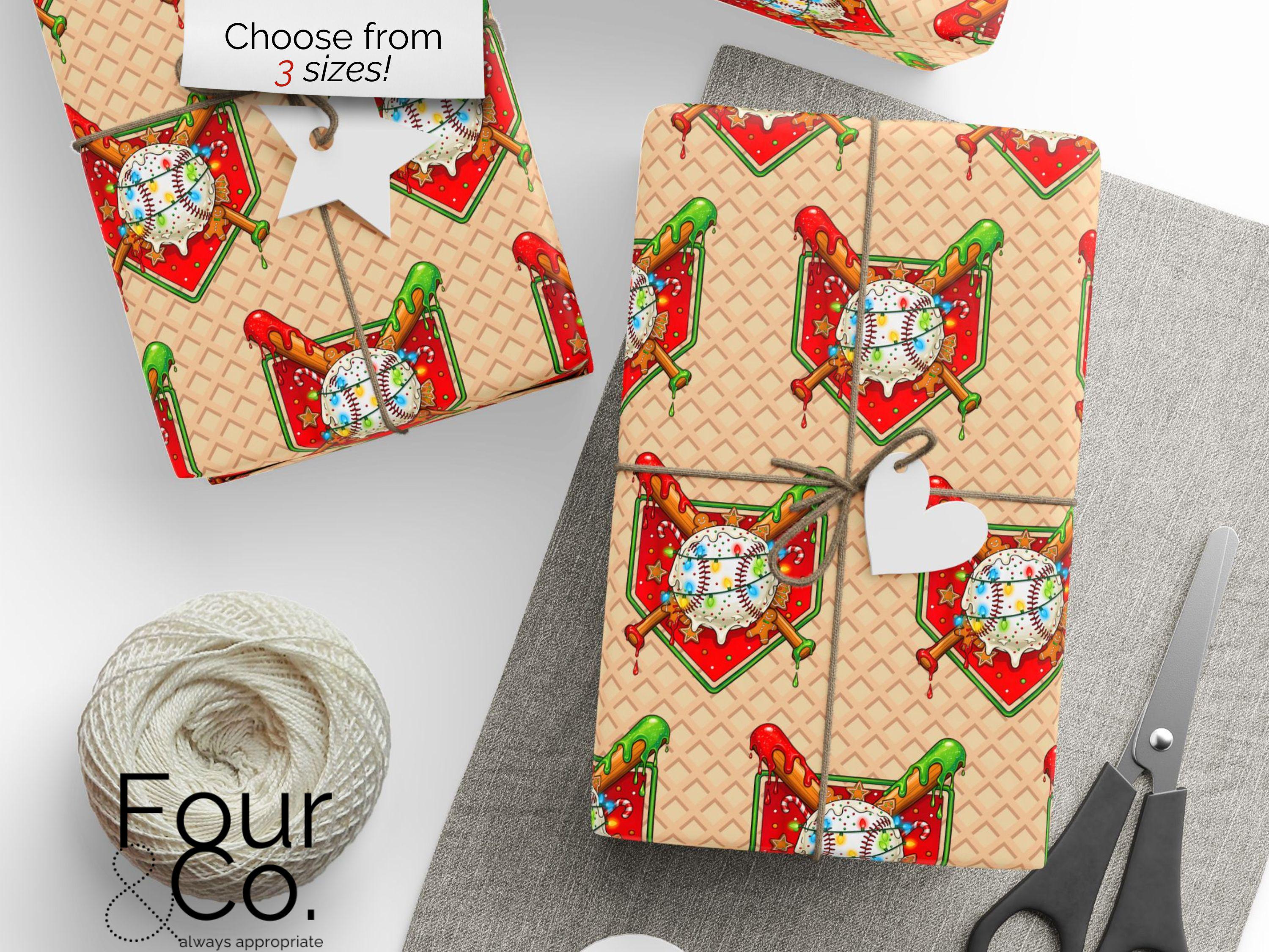 Christmas Baseball Drip Wrapping Paper, Baseball Gift Wrap 