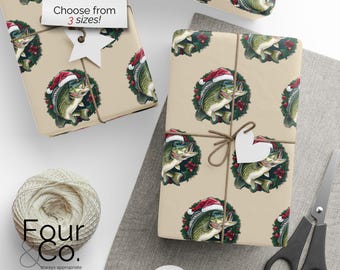 Fisherman Wrapping Paper, Fish Christmas Wrapping Paper, Bass Fishing Gift Wrap