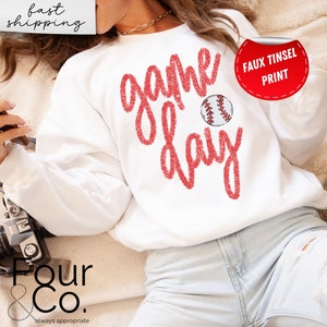 Baseball Mom Sweatshirt, Faux Tinsel Game Day Shirt