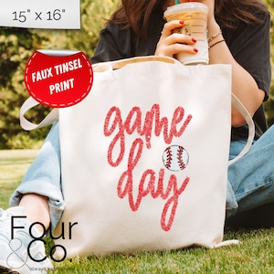 Faux Tinsel Baseball Tragetasche, Faux Tinsel Spieltag Tote, Faux Tinsel Canvas Tragetasche, Baseball Tragetasche, Baseballtasche für Kinder, Ballpark Tasche, Baseball