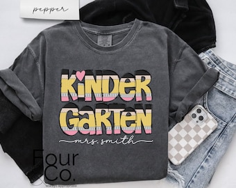 Personalized Kindergarten Teacher Shirt, Pencil Letter Teacher Shirt, Kindergarten Teacher Shirt, Personalized Teacher Shirt