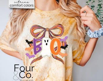 Camisa de Halloween con teñido anudado, camisa de Halloween Comfort Colors®, camisa de Halloween con lazo