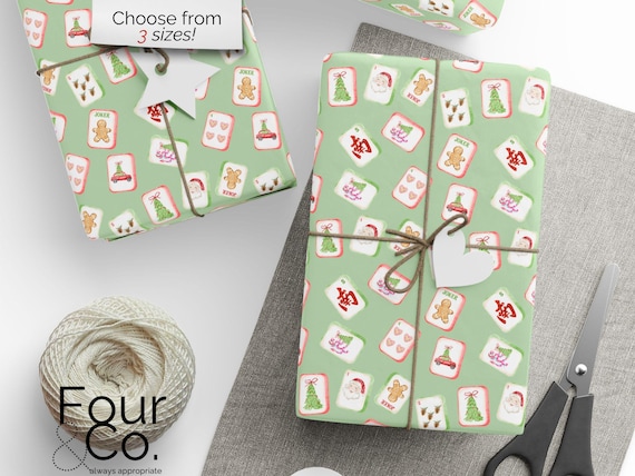 Mahjong Christmas Wrapping Paper, Merry Mahjong Gift Wrap