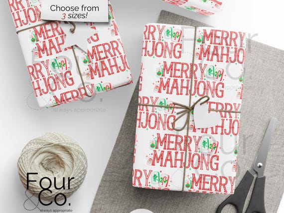Mahjong Christmas Wrapping Paper, Merry Mahjong Gift Wrap