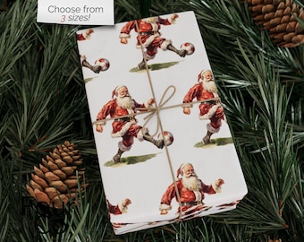 Papel de regalo navideño de fútbol, papel de regalo de Papá Noel con temática de fútbol