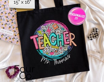 Personalized Teacher Tote Bag, Back to School Cotton Canvas Tote