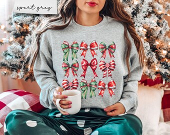 Christmas Bows Sweatshirt, Christmas Coquette Sweatshirt