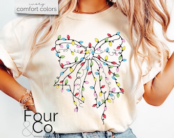 Christmas Coquette Shirt, Christmas Bow Shirt, String Light Bow Shirt