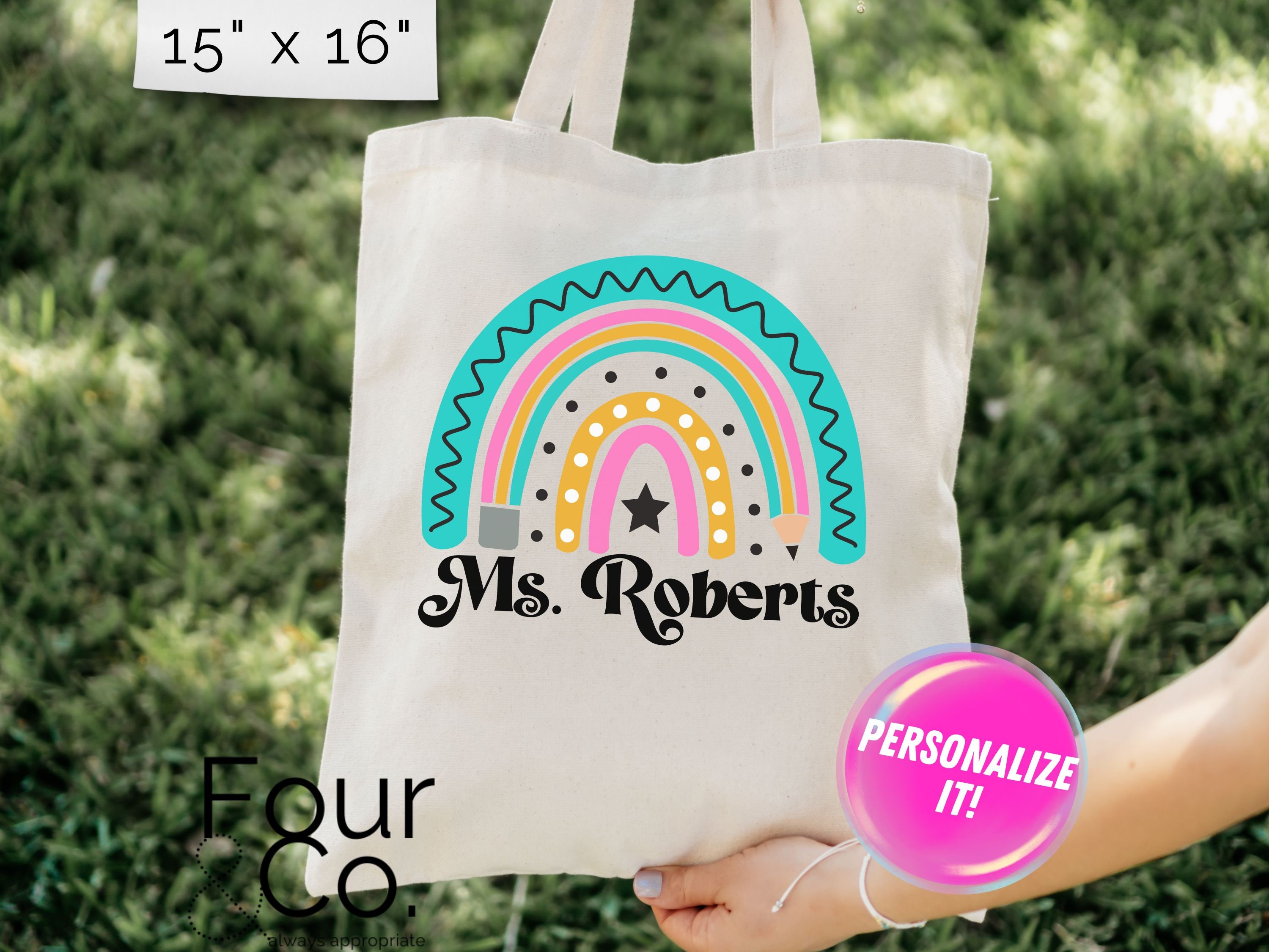 Borsa tote arcobaleno per insegnanti personalizzata, regalo di ritorno a scuola per insegnanti, borsa personalizzata per insegnanti - Italia