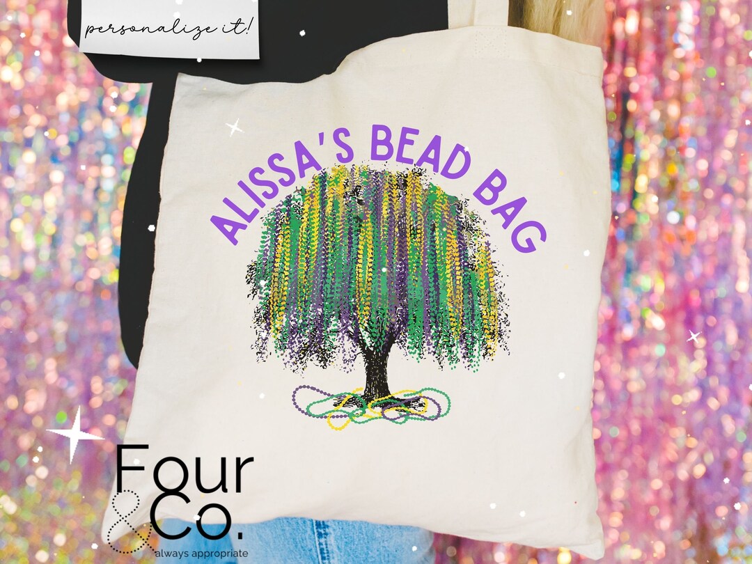 Personalized Mardi Gras Bead Bag, Mardi Gras Tote Bag, Mardi Gras Name ...