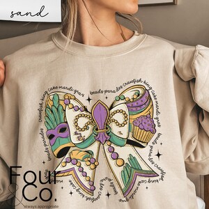 Felpa Mardi Gras, camicia con fiocco Mardi Gras, maglione Coquette Mardi Gras