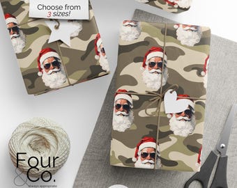 Camo Santa Christmas Wrapping Paper, Glossy Gift Wrap