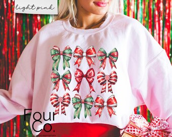 Coquette Christmas Bows Sweatshirt, Preppy Aesthetic