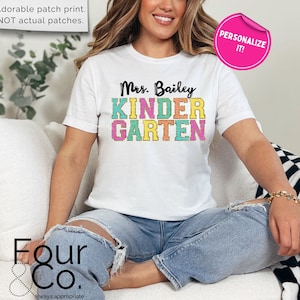 Camisa de maestro de jardín de infantes con letras universitarias, camisas personalizadas para maestros de jardín de infantes, camisa personalizada para maestros de jardín de infantes
