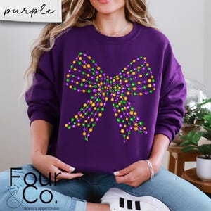 Felpa con fiocco di perline Mardi Gras, Coquette Mardi Gras, maglione Mardi Gras