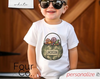 Camo Pumpkin Shirt, Halloween Name Shirt, Boys Halloween Shirt