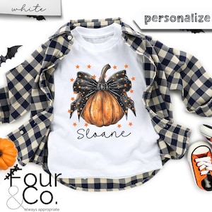 Girl Coquette Pumpkin Shirt, Personalized Girl Halloween Shirt