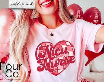 NICU-valentijnsshirt voor verpleegster, retro hartontwerp