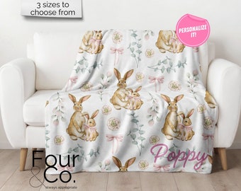 Personalized Easter Blanket, Bunny Coquette, Gift for Girl