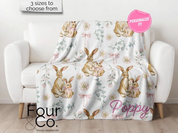 Easter Gift for Girl, Personalized Easter Blanket, Easter Bunny Name Blanket, Easter Coquette, Easter Basket Gift