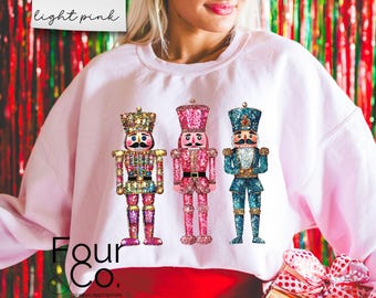 Sparkle Nutcracker Sweatshirt, Disco Christmas Sweatshirt, Faux Glitter Nutcracker
