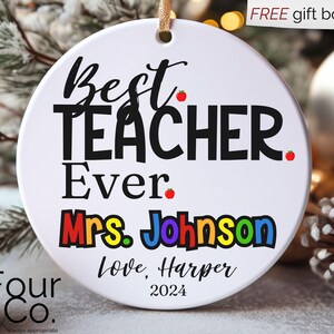 Personalized Teacher Ornament, Thank You Teacher Ornament, Teacher Christmas Ornament